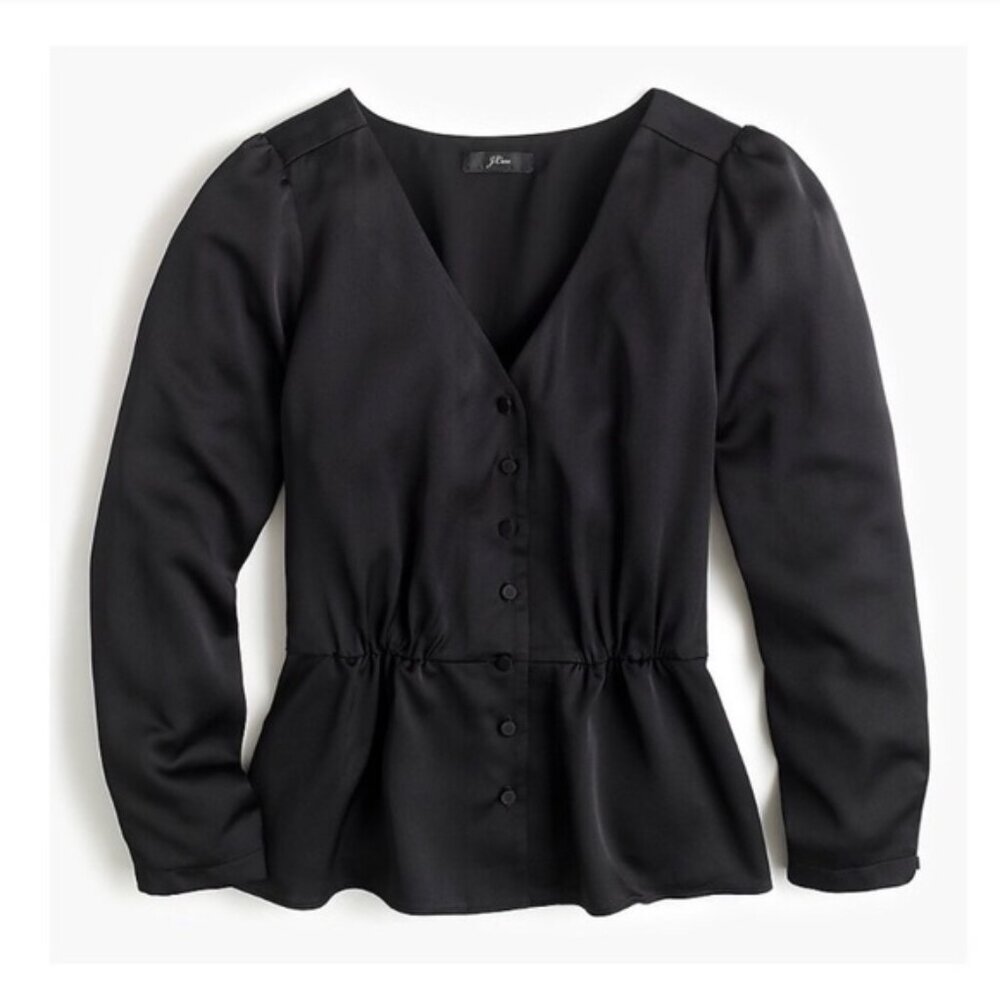 J. Crew Black Peplum Button Front Blouse Size 12